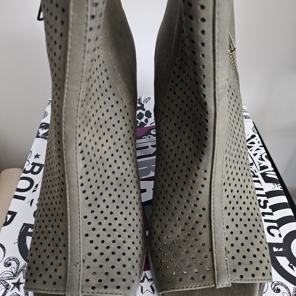 Brash Green Ankle Booties with Perforated Design